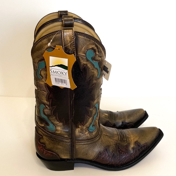 Smoky Mountain Shoes - Smoky Mountain Leather Clip Toe Western Embroidered Cutouts Women’s Cowboy Boots